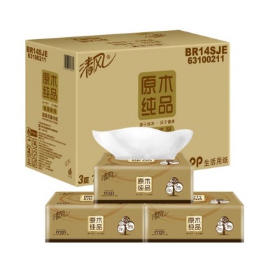 清风（APP）抽纸 原木纯品金装系列 3层120抽软抽*24包纸巾（整箱销售）（新老包装交替发货） 